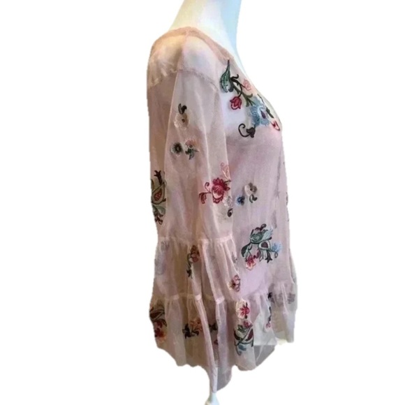 Democracy fairycore Floral 3/4 Sleeve whimsy Embroidered Sheer Shirt floral - Picture 12 of 14